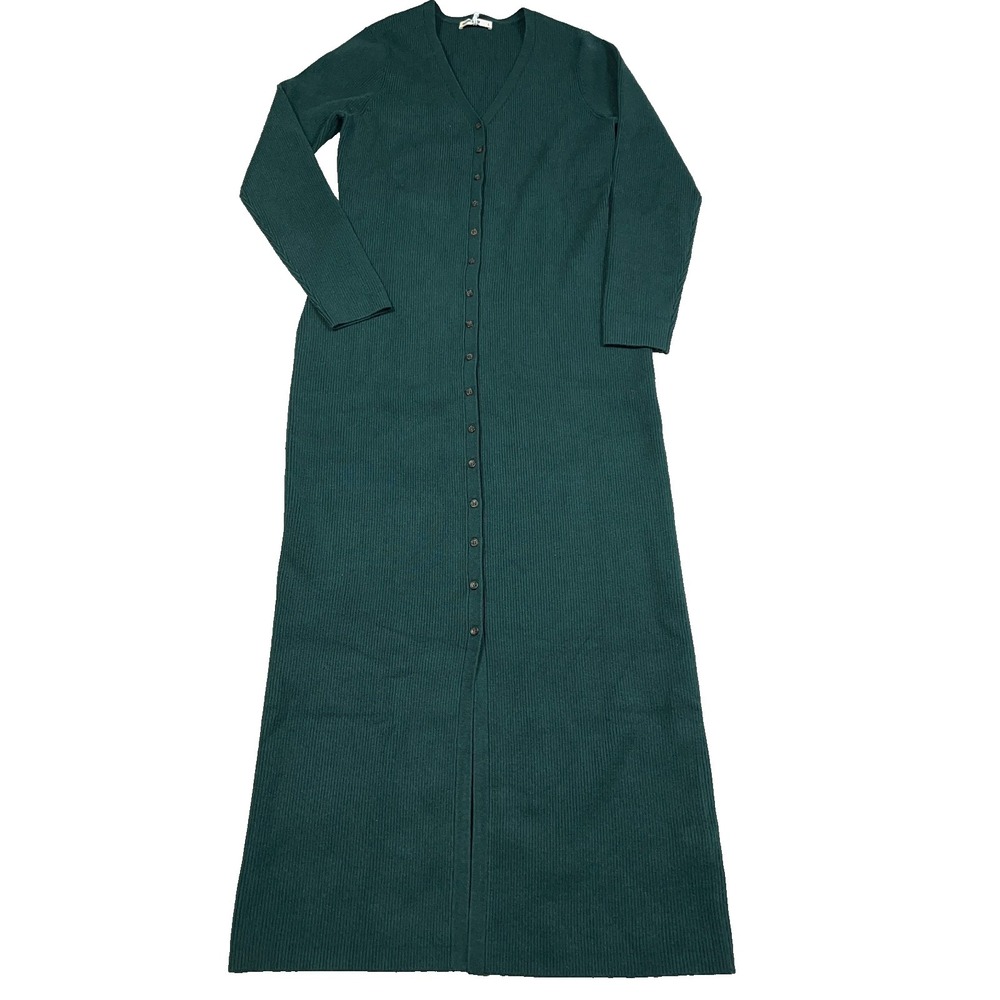 Marine Layer Lexi Rib V-Neck Long Sleeve Button Bodycon Maxi Dress Green Large